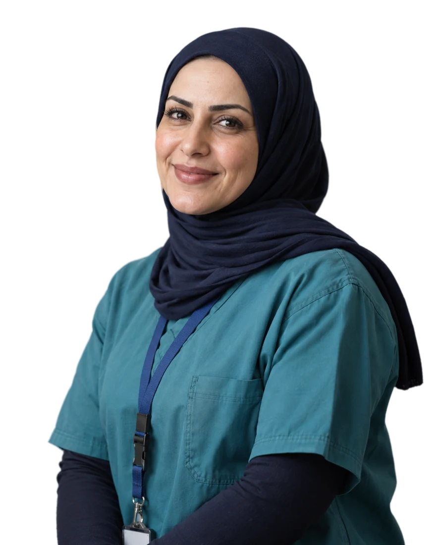 Portrait of Amina Rahman (illustrative, AI-generated portrait)